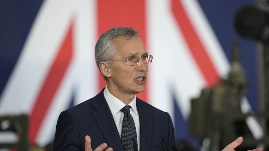 WARSAW, POLAND - APRIL 23: NATO Secretary General Jens Stoltenberg addresses a press conference at the Warsaw Armoured Brigade on April 23, 2024 in Warsaw, Poland. The Polish prime minister hosted a meeting with his British counterpart and the NATO secretary general in which the trio discussed support for Ukraine. (Photo by Alastair Grant - Pool/Getty Images)