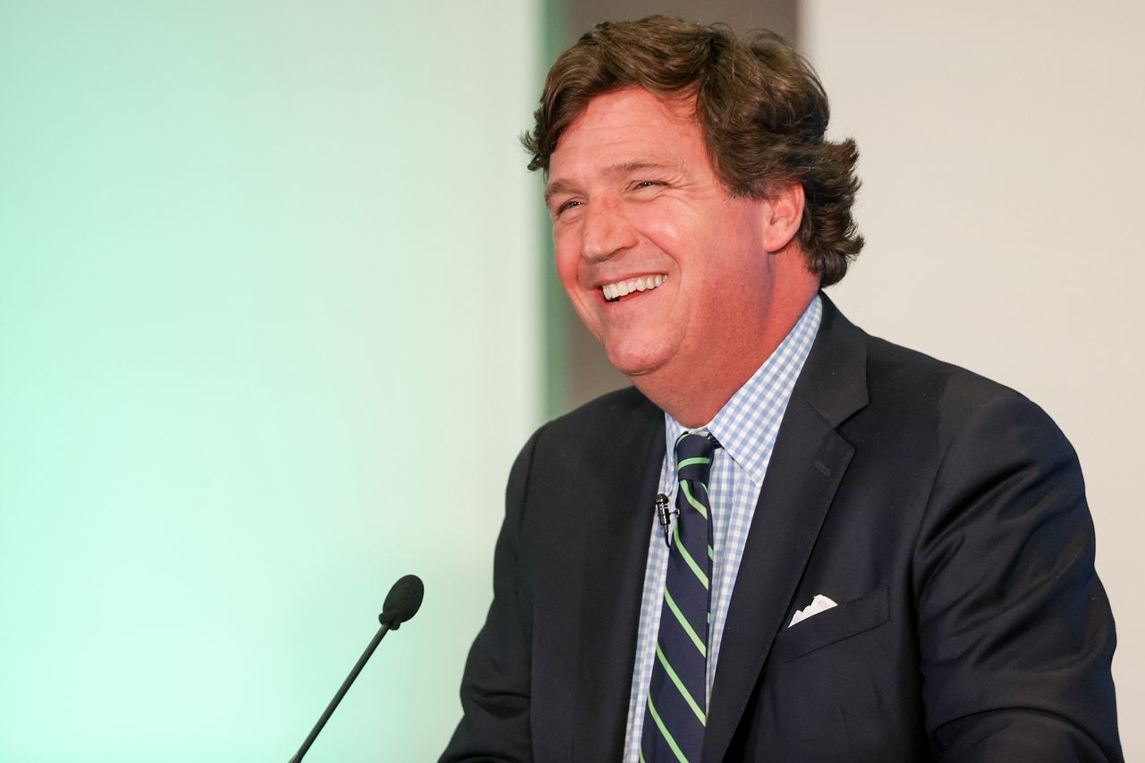 LAS VEGAS, NEVADA - NOVEMBER 20: Tucker Carlson speaks during RiskOn360! GlobalSuccess Conference at Ahern Hotel and Convention Center on November 20, 2023 in Las Vegas, Nevada. (Photo by Ian Maule/Getty Images)