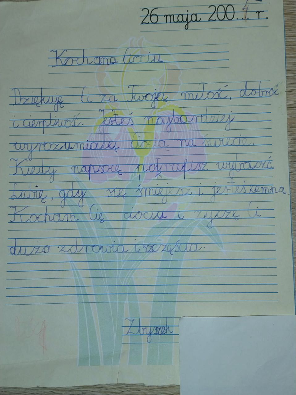 Podziękowanie dla Ireny od jednego z dzieci