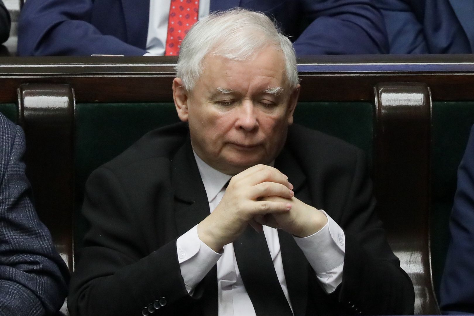 02.03.2020 r. Jarosław Kaczyński podczas 7, nadzwyczajnego posiedzenia Sejmu X kadencji z udziałem prezydenta RP Andrzeja Dudy. 