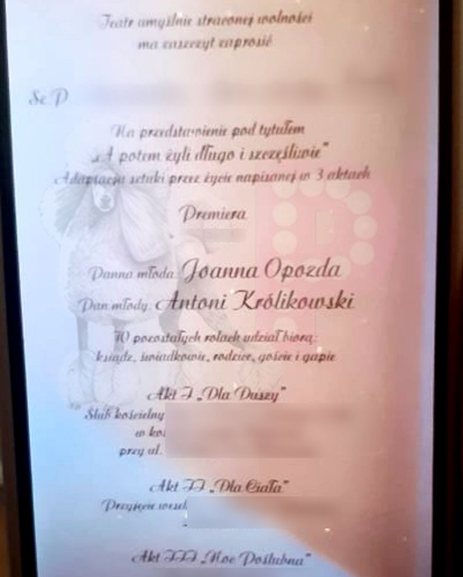 Zaproszenie na ślub Joanny Opozdy i Antka Królikowskiego 