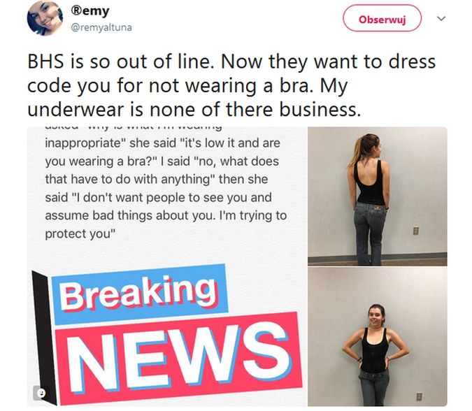Dyrekcja uznała strój 16-latki za nieodpowiedni. Dziewczyna jest zbulwersowana