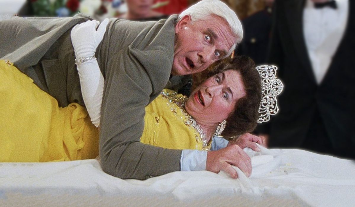 Leslie Nielsen in a movie from the "Naked Gun" series.