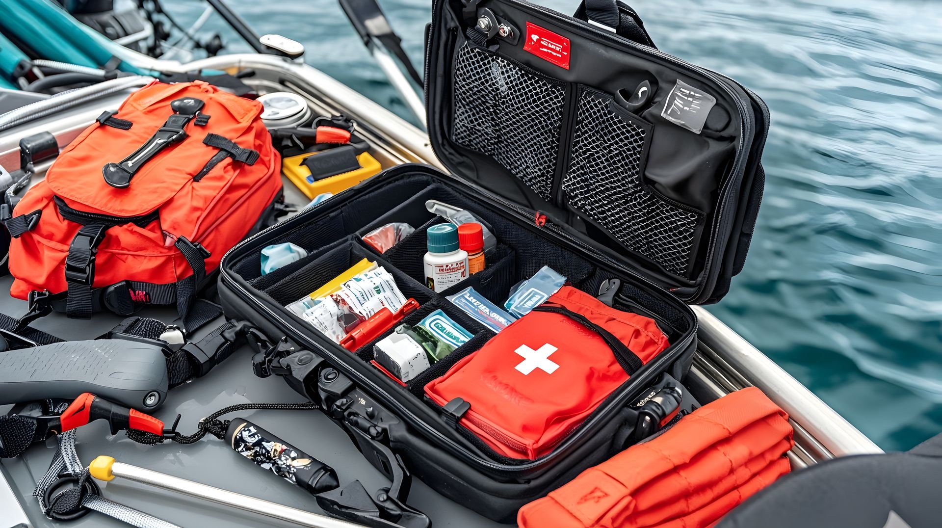 Comprehensive waterproof first aid kit with open compartments on the deck of a boat ready for outdoor adventures water emergencies and maritime rescue situations
first-aid, kit, waterproof, boat, deck, emergency, medical, equipment, outdoor, adventure, water, safety, healthcare, transportation, outdoors, rescue, survival, maritime, nautical, supplies, compartment, open, accessories, preparedness, response, lifesaving, marine, boating, sailing, watercraft, aquatic, ocean, sea, reservoir, lake, riverside, fishing, diving, snorkeling, first-aid, kit, waterproof, boat, deck, emergency, medical, equipment, outdoor, adventure, water, safety, healthcare, transportation, outdoors, rescue, survival, maritime, nautical, supplies, compartment, open, accessories, preparedness, response, lifesaving, marine, boating, sailing, watercraft, aquatic, ocean, sea, reservoir, lake, riverside, fishing, diving, snorkeling