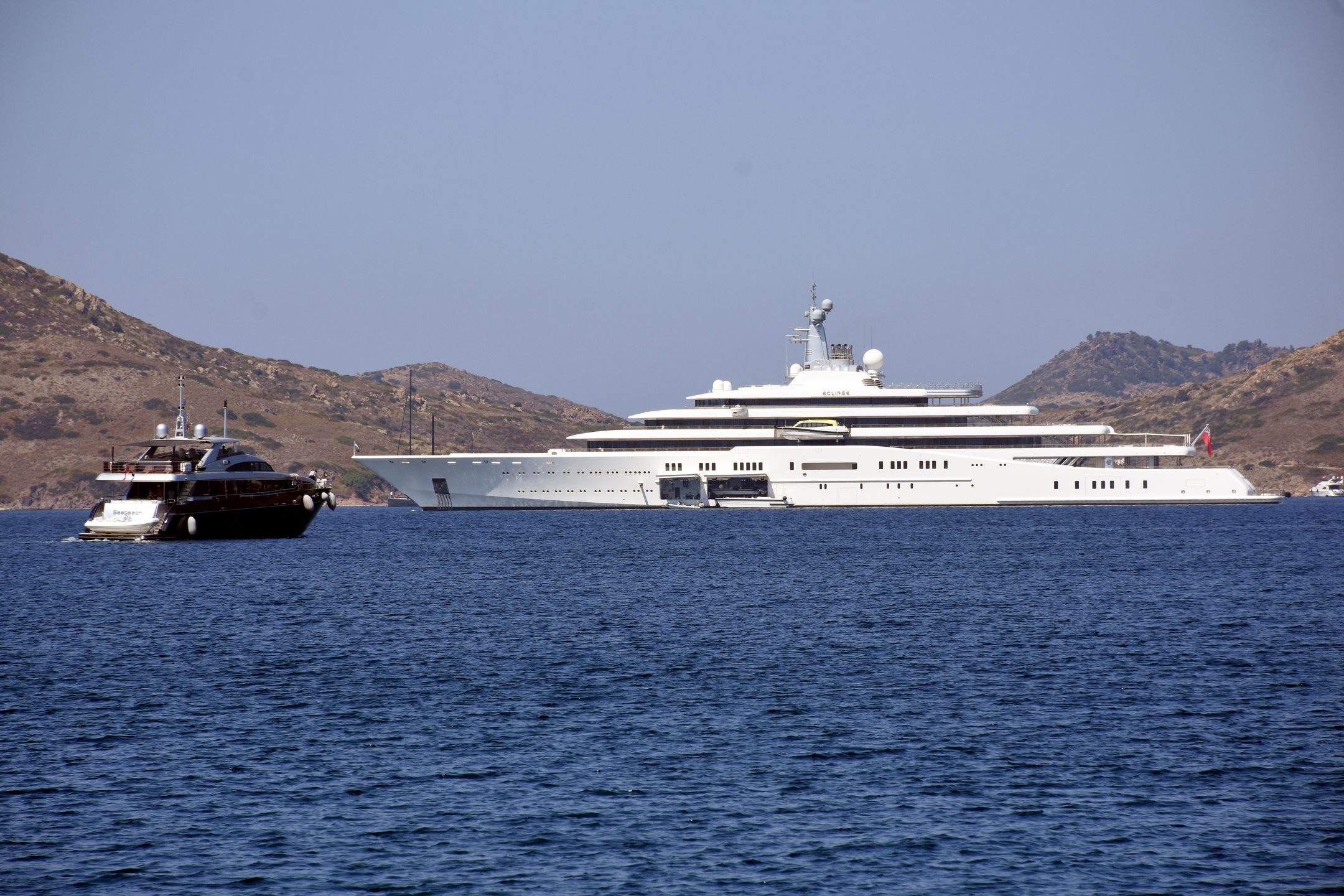MUGLA, TURKEY - SEPTEMBER 08: Russian billionaire and owner of Chelsea F.C Roman Abramovich's the private luxury yacht Eclipse anchors in Bodrum of Mugla, Turkey on September 08, 2020. (Photo by Ali Balli/Anadolu Agency via Getty Images)