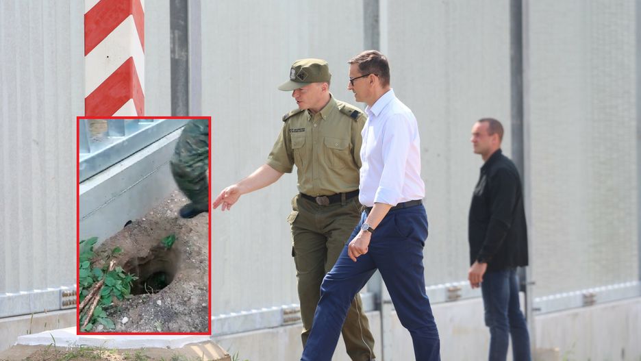Premier Mateusz Morawiecki pod zaporą przy granicy Polski z Białorusią
