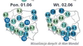 Prognoza opadów atmosferycznych na 1 i 2 czerwca.