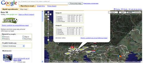 Mapa na Euro 2008 w Google