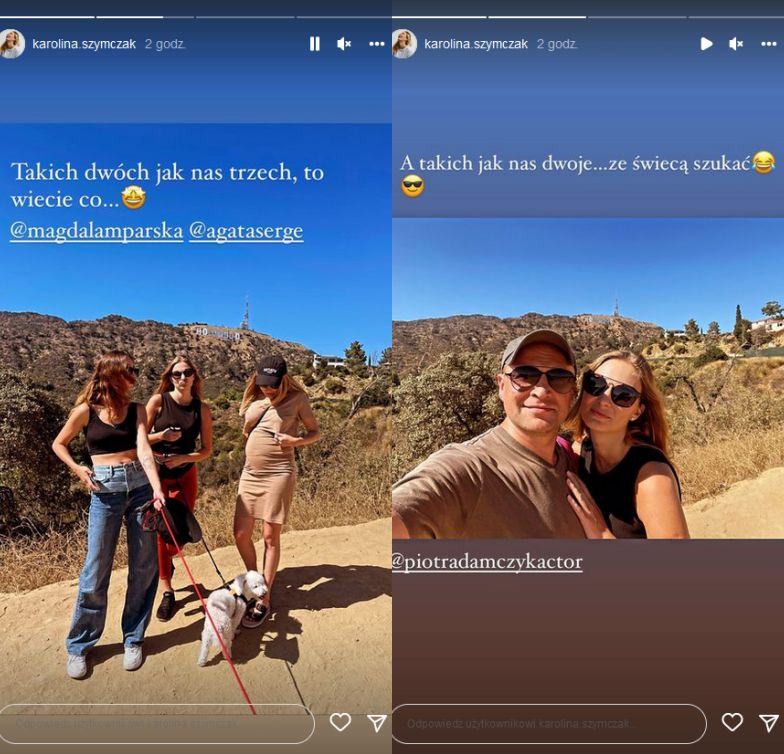 Magdalena Lamparska z Piotrem Adamczykiem i jego żoną w Los Angeles