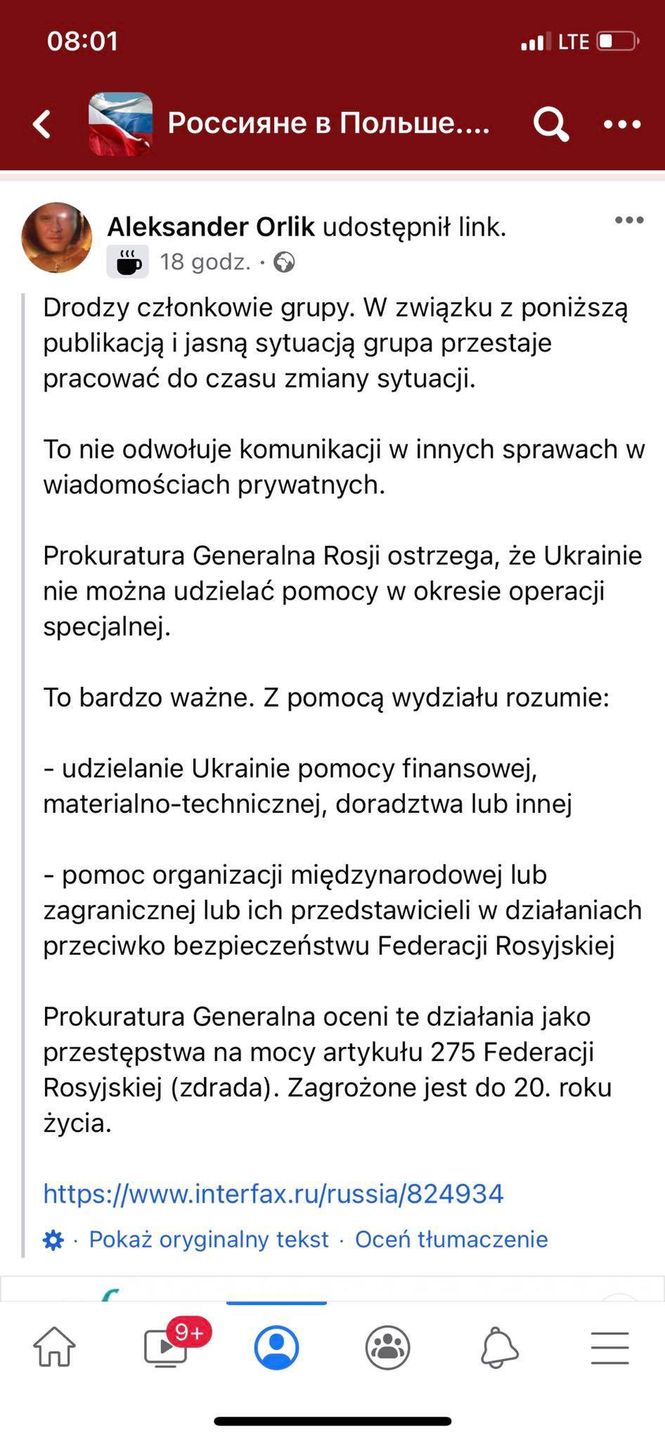 Za pomoc Ukrainie grożą w Rosji surowe sankcje