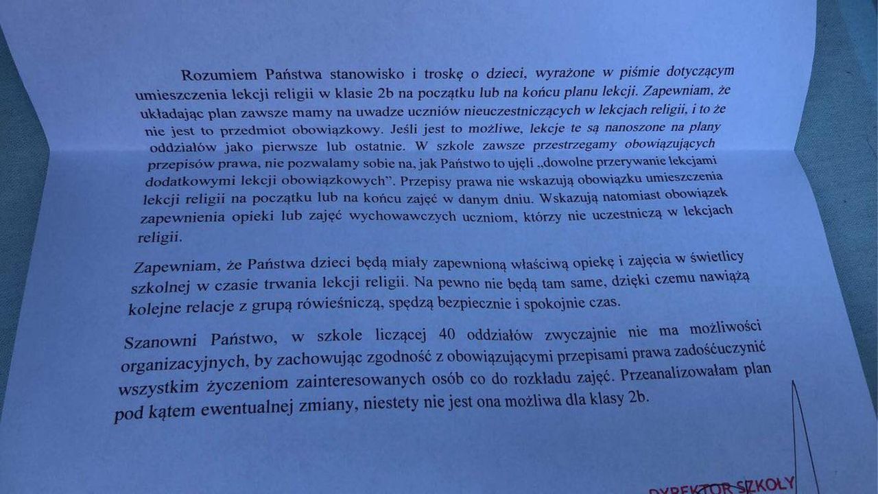 Pismo do dyrekcji nie przyniosło rezutatu