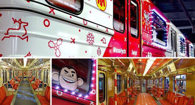 Tytus, Romek i A’Tomek na wagonach warszawskiego metra w ramach świątecznej akcji MediaMarkt
