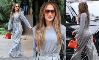 Jennifer Lopez cała na szaro drepcze na lancz, wywijając torebką za 80 TYSIĘCY ZŁOTYCH (ZDJĘCIA)