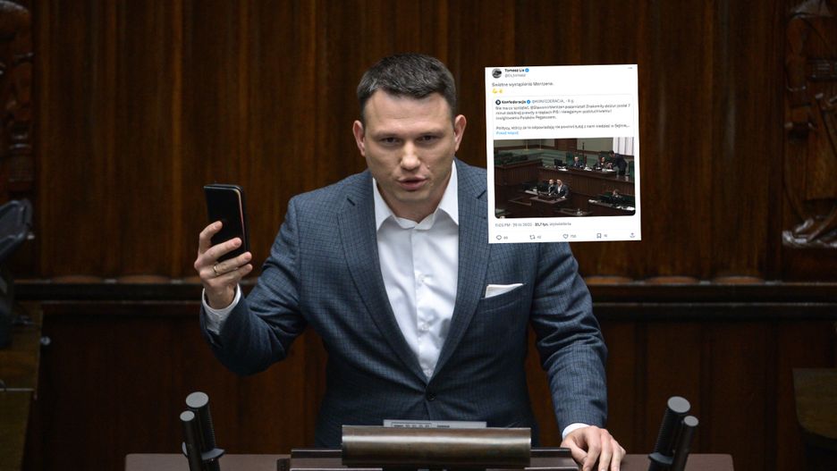 Sławomir Mentzen podczas przemówienia w Sejmie