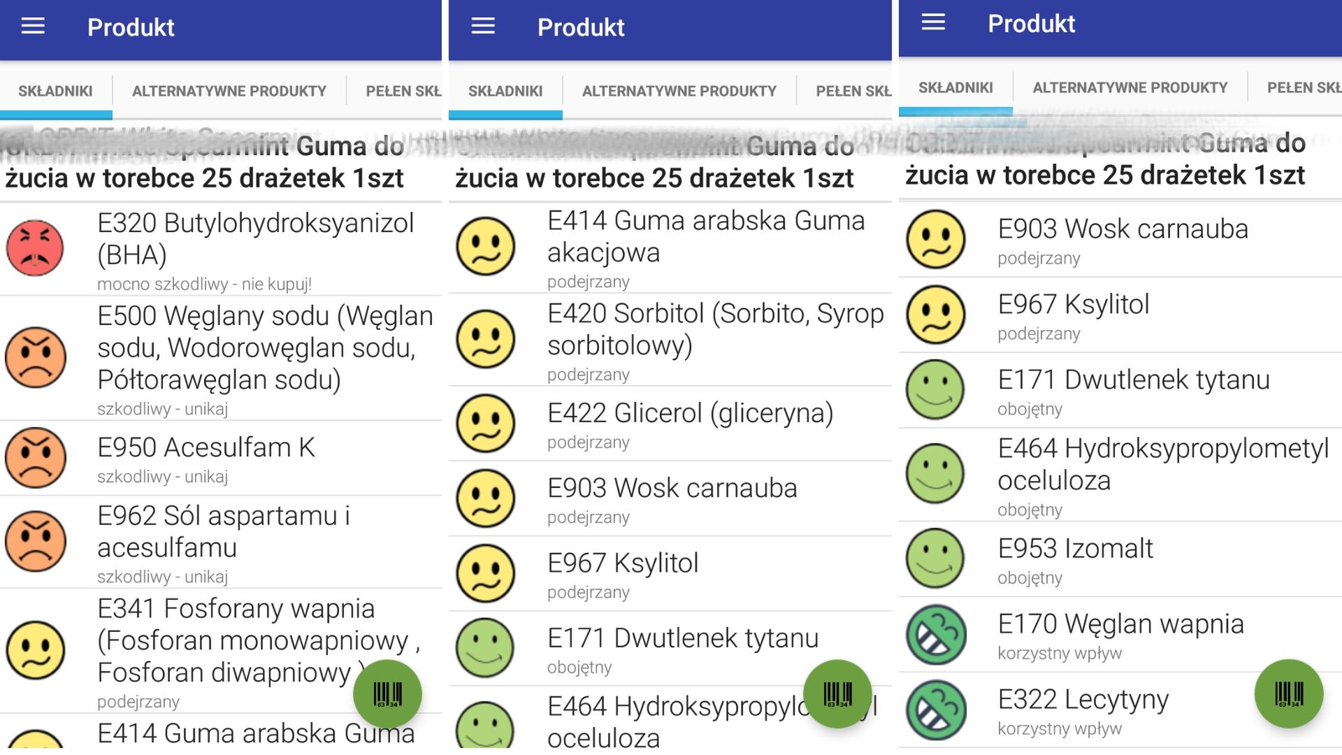 Lista składników gumy do żucia 
