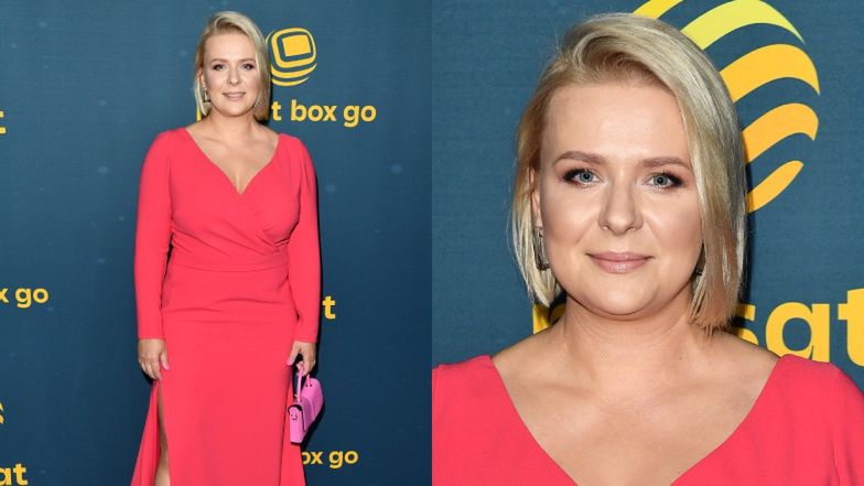 Aneta Zając z różową minitorebką rozdaje NIEŚMIAŁE uśmiechy na ramówce Polsatu