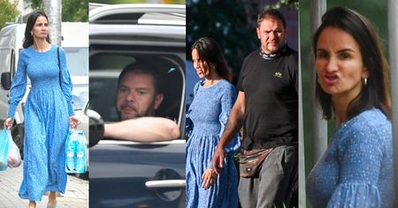 Skupiony Tomasz Karolak dzielnie obserwuje, jak Viola Kołakowska DŹWIGA TORBY z zakupami (ZDJĘCIA)