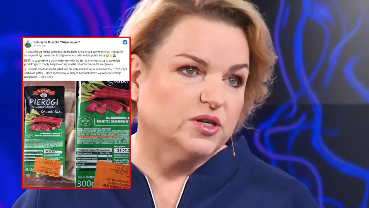 Katarzyna Bosacka sprawdza jaki skład mają gotowe pierogi popularnej firmy