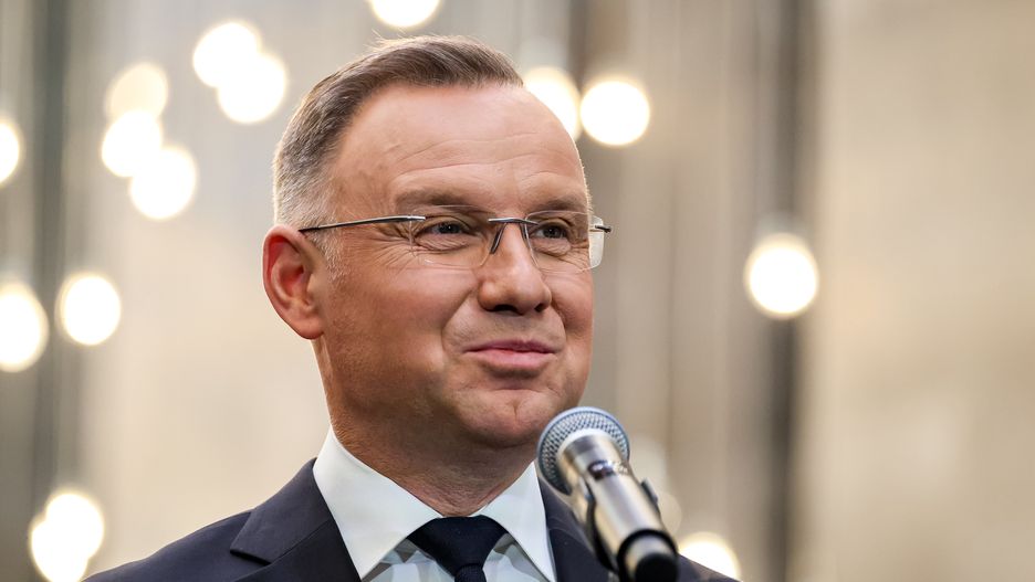 President of Poland, Andrzej Duda visits Krakow Technological Park (KTP) on his tour in the Lesser Poland region in Krakow, Poland on March 27, 2024. The President congratulates AGH and KPT jointly leading the Polish branch of the NATO defense innovation accelerator as part of the DIANA security program. (Photo by Dominika Zarzycka/NurPhoto via Getty Images)