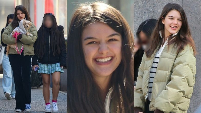 Uśmiechnięta Suri Cruise spaceruje po Nowym Jorku z koleżanką i psem (ZDJĘCIA)