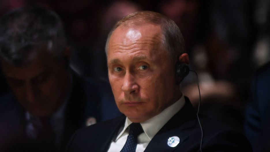 A portrait of Vladimir Putin, President of Russia, taken on November 11, 2018, in Paris, France. 