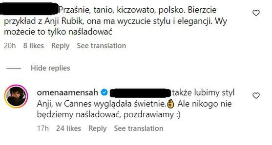 Omenaa Mensah odpowiada internaucie