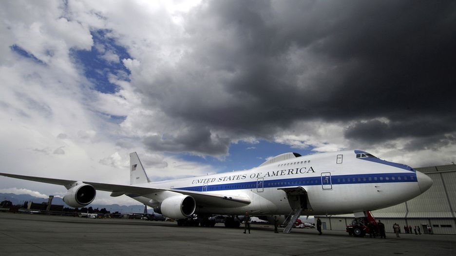 Standing by
An Air Force E-4B National Airborne Operations Center aircraft sits at the international airport in Bogota,Colombia Oct. 3, waiting for Secretary of Defense Robert M. Gates.  U.S. Air Force photo/Tech. Sgt. Jerry Morrison)
TECH SGT JERRY MORRISON