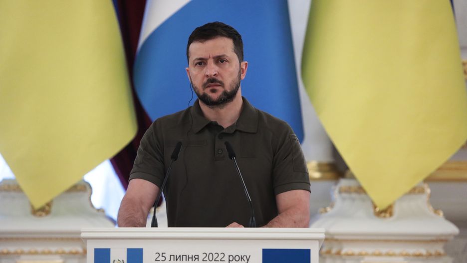 KYIV, UKRAINE - JULY 25, 2022 - President of Ukraine Volodymyr Zelenskyy speaks during a joint briefing with President of the Republic of Guatemala Alejandro Eduardo Giammattei Falla, Kyiv, capital of Ukraine. This photo cannot be distributed in the Russian Federation. (Photo credit should read Hennadii Minchenko/ Ukrinform/Future Publishing via Getty Images)