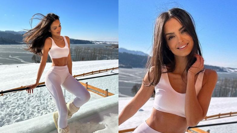 Klaudia El Dursi pozuje na śniegu w krótkim topie