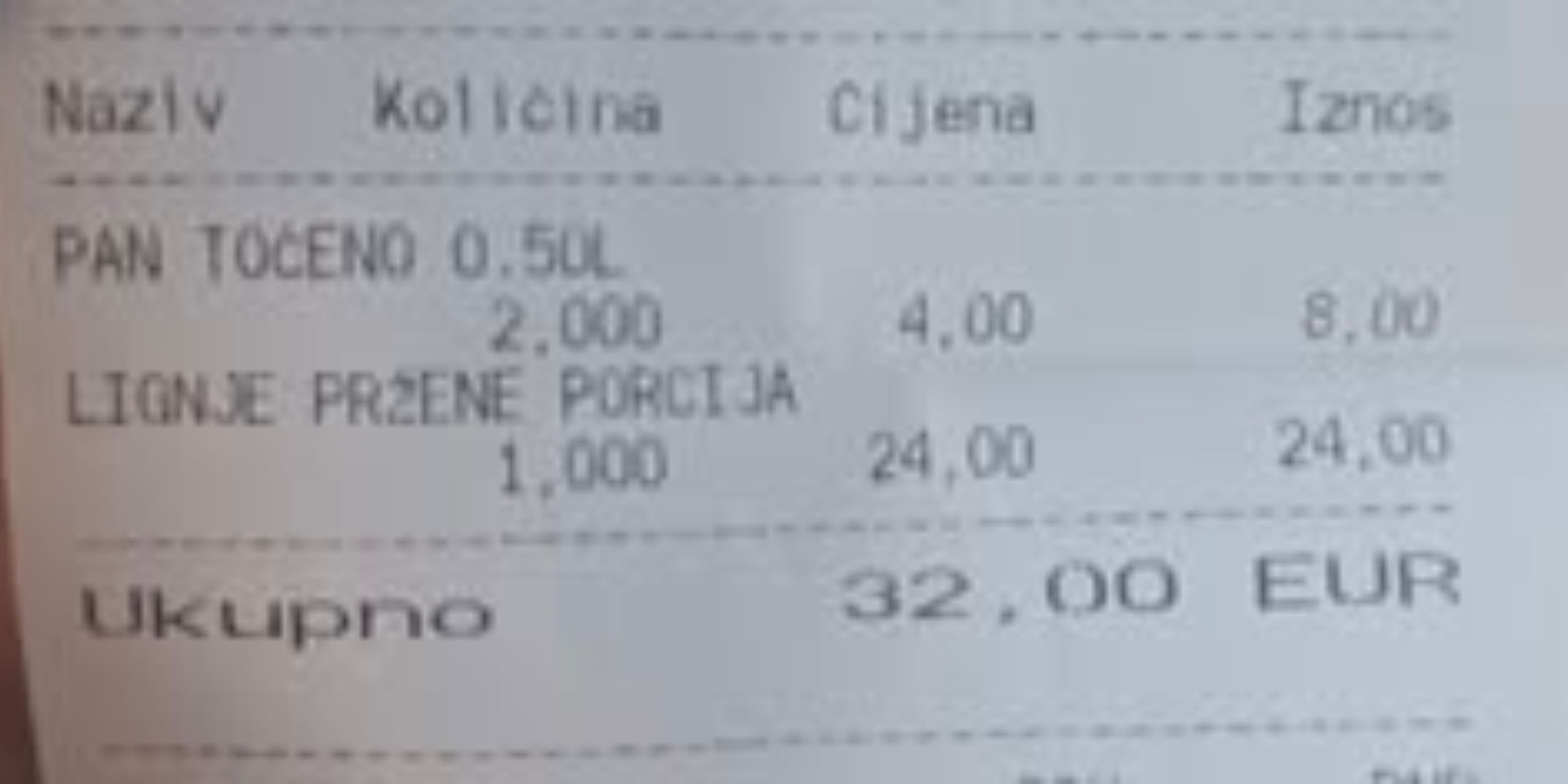 Paragon za obiad w Chorwacji