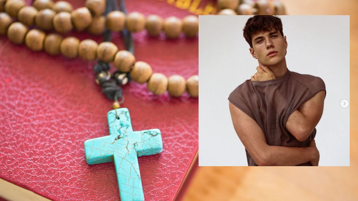 Młody mężczyzna i różaniec