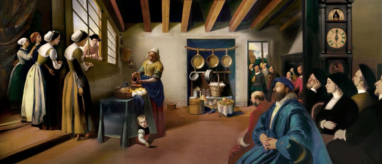Algorytm DALL-E 2 znacznie rozbudował dzieło Vermeera.