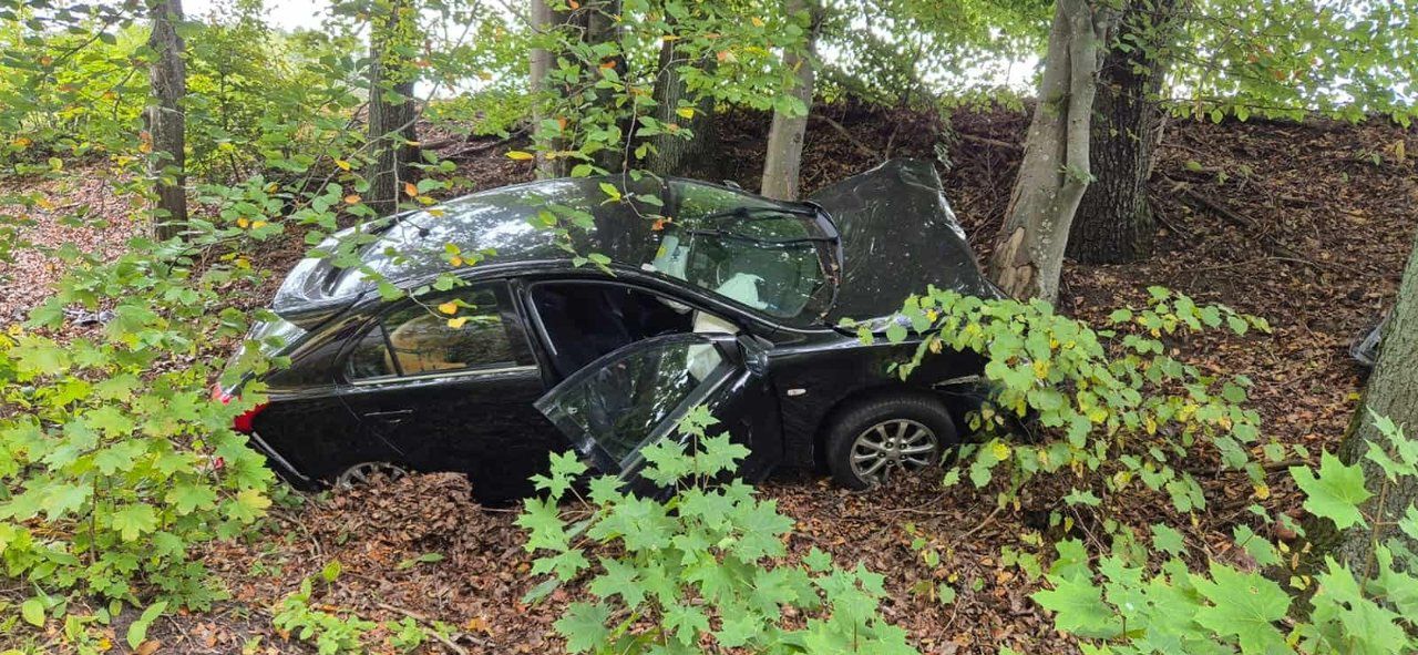 Dziemiany: 81-letni kierowca stracił panowanie nad mitsubishi i uderzył w drzewo. Pomocy udzielili żołnierze z wojskowego ambulansu