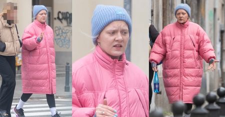 NATURALNA Iga Krefft w różowej kurtce-kołdrze spaceruje po ulicach Warszawy (ZDJĘCIA)