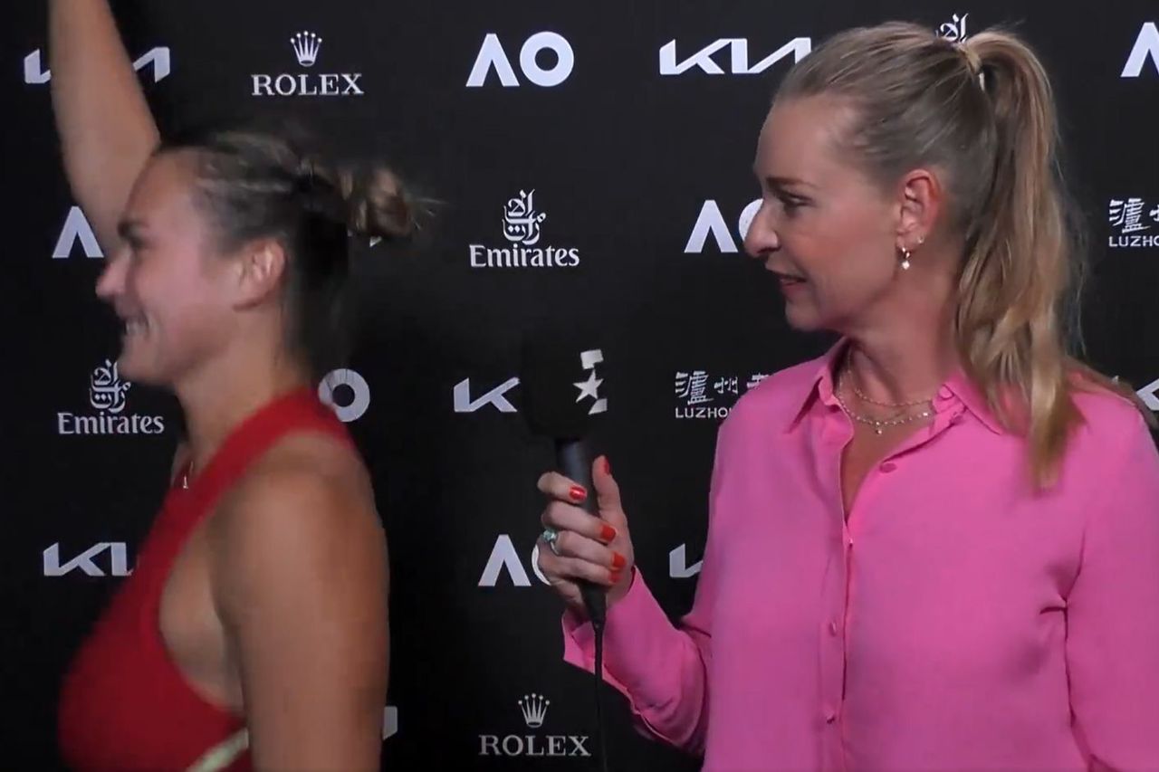 Aryna Sabalenka during an interview with a Eurosport journalist