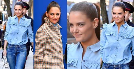 #TRENDY: Katie Holmes w dżinsowej koszuli z falbankami
