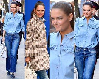 #TRENDY: Katie Holmes w dżinsowej koszuli z falbankami