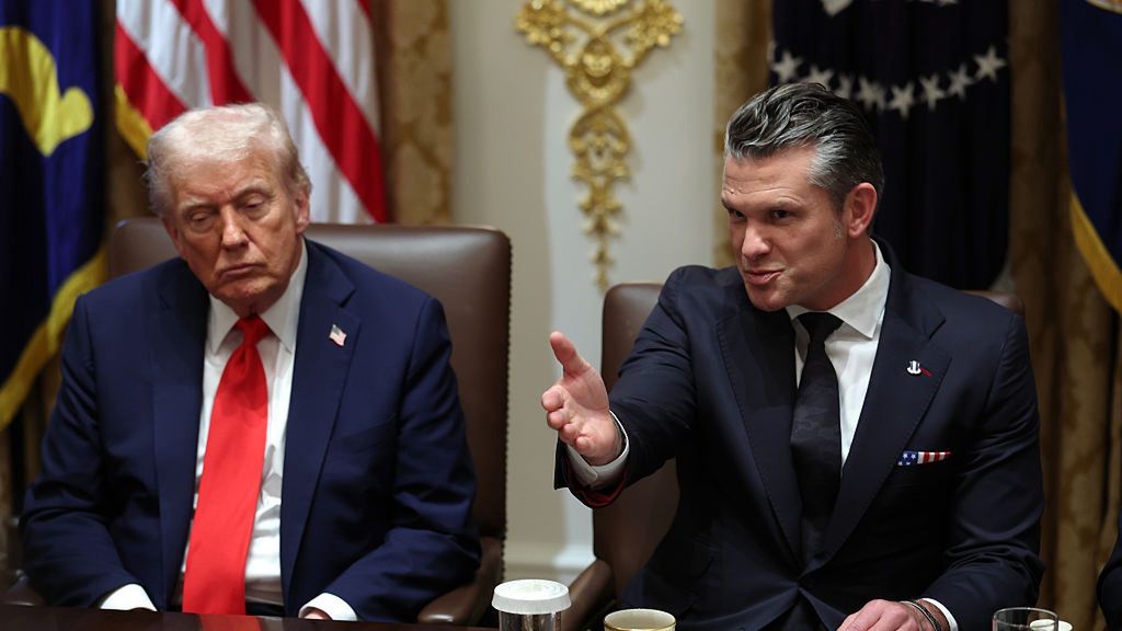 President Trump Holds Cabinet Meeting At The White House
WASHINGTON, DC - OCTOBER 09: U.S. Secretary of War Pete Hegseth (R) speaks alongside President Donald Trump during a Cabinet meeting at the White House on October 09, 2025 in Washington, DC. Trump spoke on the Israel and Hamas ceasefire and hostage deal saying the hostages may be released next week. (Photo by Anna Moneymaker/Getty Images)
Anna Moneymaker