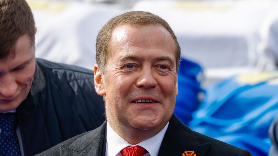 Deputy Chairman of Russia's Security Council Dmitry Medvedev attends a military parade on Victory Day, which marks the 77th anniversary of the victory over Nazi Germany in World War Two, in Red Square in central Moscow, Russia May 9, 2022.