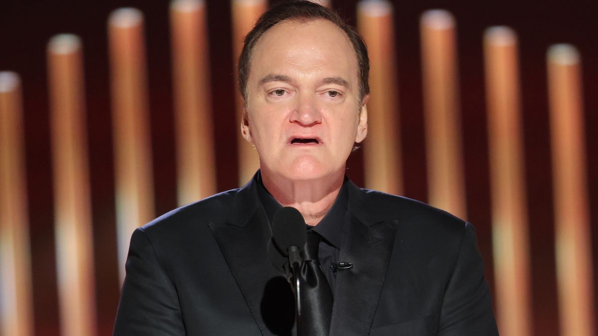 BEVERLY HILLS, CALIFORNIA - JANUARY 10: 80th Annual GOLDEN GLOBE AWARDS -- Pictured: Quentin Tarantino speaks onstage at the 80th Annual Golden Globe Awards held at the Beverly Hilton Hotel on January 10, 2023 in Beverly Hills, California. -- (Photo by Rich Polk/NBC via Getty Images)