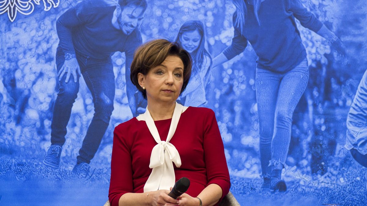 WARSAW, MASOVIA, POLAND - 2021/10/20: Marlena Malag, the Minister of Family and Social Policy seen during the debate.In Warsaw, a debate was held with the participation of ministers on the occasion of the Family Rights Day, entitled "Various Aspects of Family Rights. What actions should be taken to empower families? "The debate was organized by the Ministry of Family and Social Policy. (Photo by Attila Husejnow/SOPA Images/LightRocket via Getty Images)