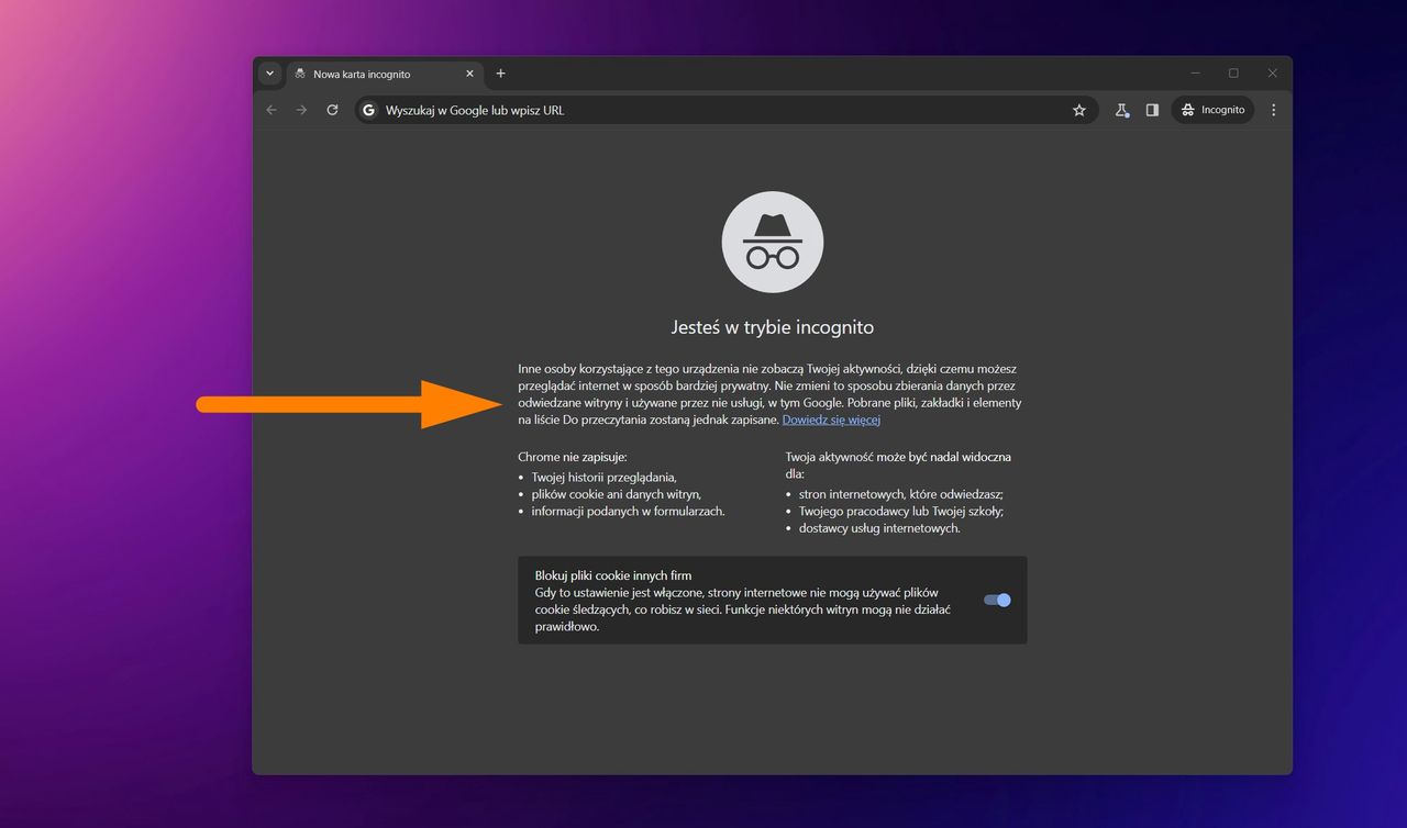 Nowy komunikat w trybie incognito w Chrome