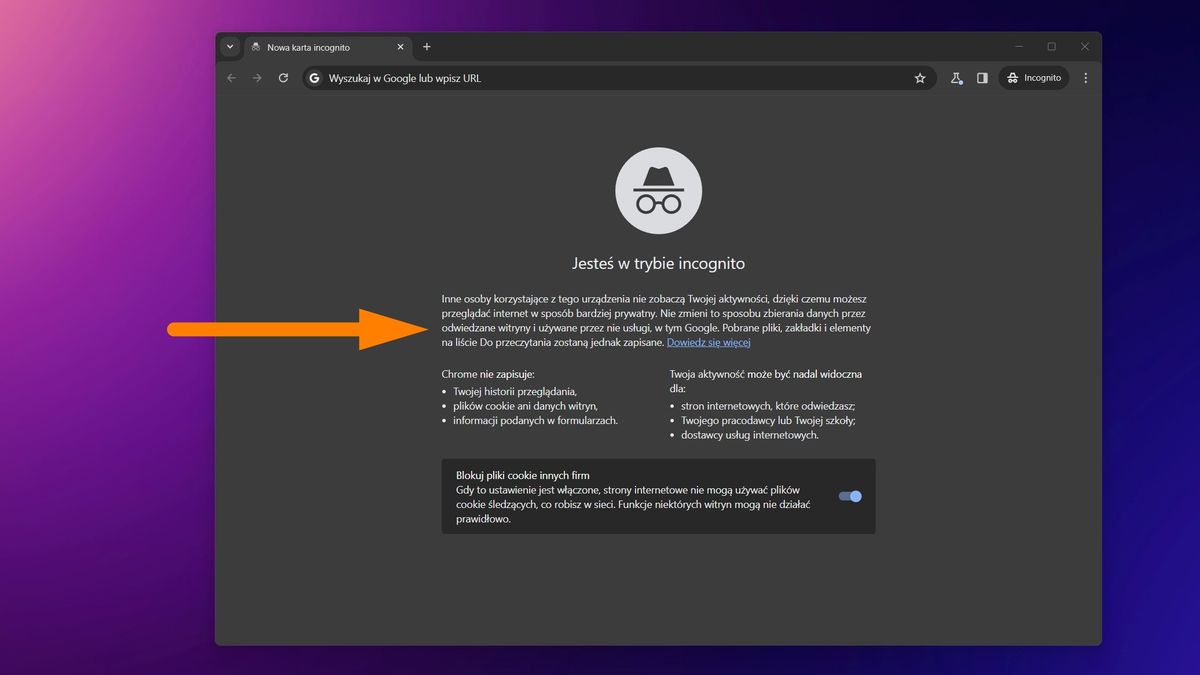 Nowy komunikat w trybie incognito w Chrome