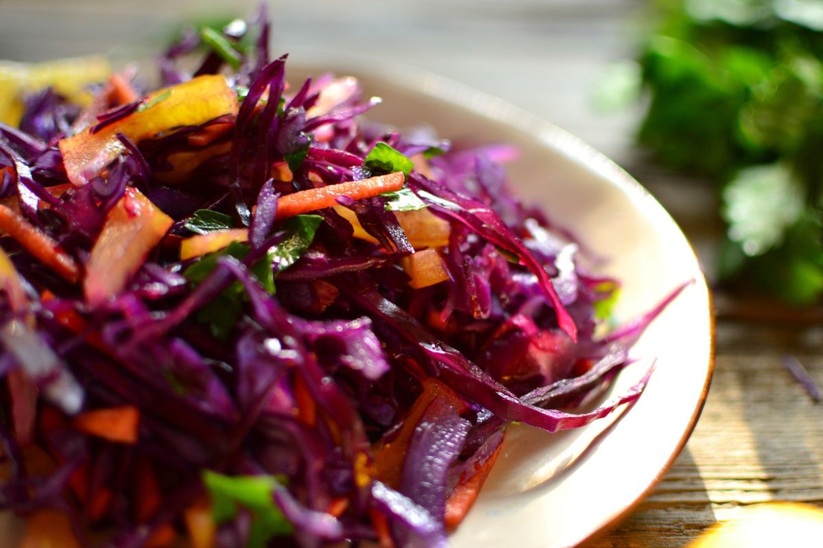 Beetroot, carrot, and Chinese cabbage slaw