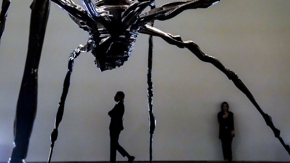 arch55
Louise Bourgeois' 1996 steel sculpture "Monumental Spider" is displayed at Sotheby's, Thursday May 11, 2023, in New York, where it will be auctioned at Sotheby's upcoming May 16-19 billion dollar marquee auction week. (AP Photo/Bebeto Matthews)
Bebeto Matthews