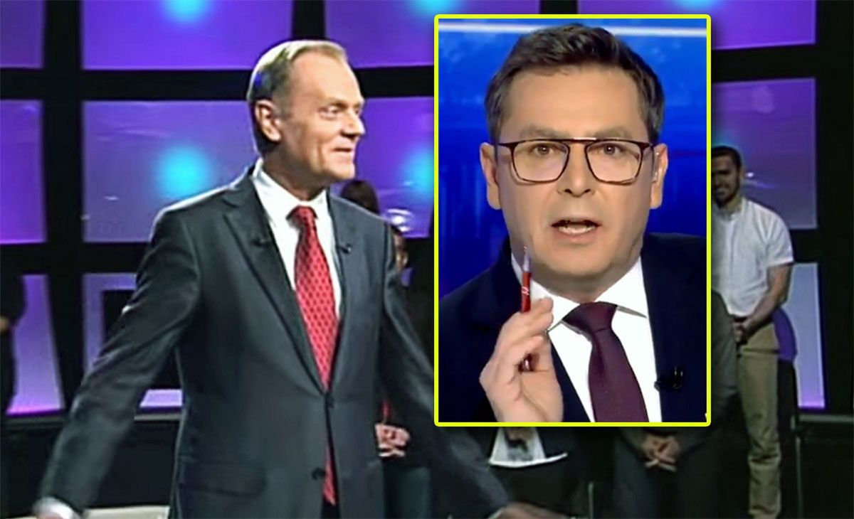 Zaskoczony Donald Tusk w programie Tomasza Lisa, kiedy to publiczność odśpiewała mu "Sto lat"