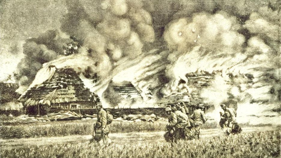 Płonąca wieś Żurawica pod Przemyślem