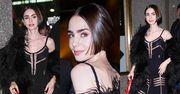 Lily Collins uzbrojona w czerwoną torebkę Fendi mknie na nagranie w sukience z prześwitami (ZDJĘCIA)