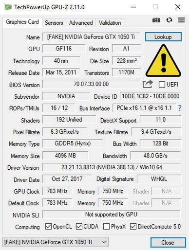 Nie, to nie jest GeForce GTX 1050 Ti. Źródło: Softpedia