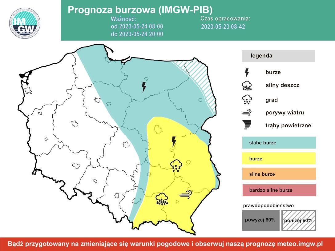 Prognoza burzowa IMGW na środę, 24.05